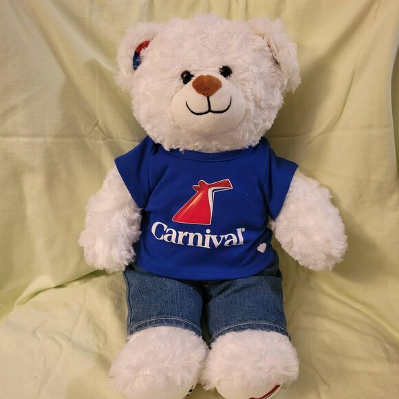 Carnival Cruise Build-A-Bear Plush Teddy Bear White 17" Blue Shirt Jeans Logo - Picture 1 of 16